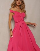 messaya Rochie fuchsia de seară tip spaniolă cu curea din material Yellia