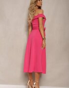messaya Rochie fuchsia de seară tip spaniolă cu curea din material Yellia