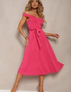 messaya Rochie fuchsia de seară tip spaniolă cu curea din material Yellia