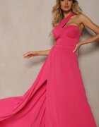 messaya Rochie Fucsia cu croi evazat pe un umăr cu despicătură adâncă Efiela