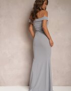 messaya Rochie Gri Cintrată Maxi cu Șliț Perlina