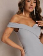 messaya Rochie Gri Cintrată Maxi cu Șliț Perlina