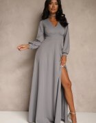 messaya Rochie Gri de Cocktail cu Fentă Decorativă pe Picior Erullia