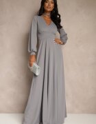 messaya Rochie Gri de Cocktail cu Fentă Decorativă pe Picior Erullia