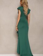 messaya Rochie lungă elegantă verde cu croi asimetric și decolteu în V cu volane Efimea
