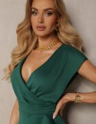 messaya Rochie lungă elegantă verde cu croi asimetric și decolteu în V cu volane Efimea