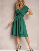 messaya Rochie Midi Verde cu decolteu petrecut cu croială evazată Tenero