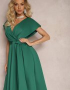 messaya Rochie Midi Verde cu decolteu petrecut cu croială evazată Tenero