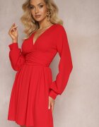 messaya Rochie mini roșie cu decolteu triunghiular și talie încrețită decorată cu nasturi Bulwina