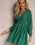 messaya Rochie Mini Verde cu Decolteu Triunghiular și Talie Încrețită Decorată cu Nasturi Bulwina