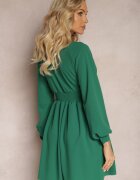 messaya Rochie Mini Verde cu Decolteu Triunghiular și Talie Încrețită Decorată cu Nasturi Bulwina