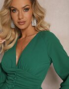 messaya Rochie Mini Verde cu Decolteu Triunghiular și Talie Încrețită Decorată cu Nasturi Bulwina
