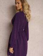 messaya Rochie Mini Violet cu Decolteu Triunghiular și Talie încrețită Decorată cu nasturi Bulwina