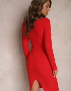 messaya Rochie Mulată Midi Roșie cu Decolteu Pătrat Peonis