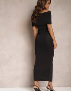 messaya Rochie Neagră Maxi Spaniolă cu Fundă pe Decolteu Pansia
