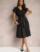 messaya Rochie Neagră Midi cu Decolteu petrecut cu croială evazată Tenero