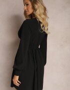 messaya Rochie Neagră Mini cu Decolteu Triunghiular și Talie Înncrețită Decorată cu Nasturi Bulwina