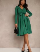 messaya Rochie Plisată Midi Verde cu Decolteu petrecut și Curea din material în talie Keviana