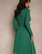 messaya Rochie Plisată Midi Verde cu Decolteu petrecut și Curea din material în talie Keviana