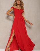 messaya Rochie Roșie Elegantă Lungă Spaniolă Finisată cu Despicătură la Bază Idelia