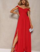 messaya Rochie Roșie Elegantă Lungă Spaniolă Finisată cu Despicătură la Bază Idelia