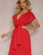 messaya Rochie Roșie Midi cu Decolteu Petrecut cu Croială Cloș Tenero