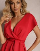 messaya Rochie Roșie Midi cu Decolteu Petrecut cu Croială Cloș Tenero