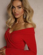 messaya Rochie Roșie Spaniolă cu croială mulată cu crăpătură și evazată Emeliora