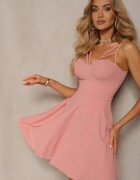messaya Rochie Roz închis cu Croială Cloș cu Cupe Întărite și Bretele Decorative Clemdia
