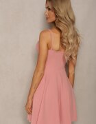 messaya Rochie Roz închis cu Croială Cloș cu Cupe Întărite și Bretele Decorative Clemdia