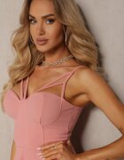messaya Rochie Roz închis cu Croială Cloș cu Cupe Întărite și Bretele Decorative Clemdia