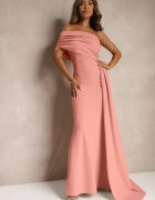 messaya Rochie Roz Maxi fără Bretele cu Trenă Decorativă și Drapaj Kaliel