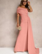 messaya Rochie Roz Maxi fără Bretele cu Trenă Decorativă și Drapaj Kaliel