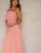 messaya Rochie Roz Maxi fără Bretele cu Trenă Decorativă și Drapaj Kaliel