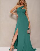 messaya Rochie Verde cu croială evazată pe un umăr cu o crăpătură adâncă Efiela