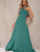 messaya Rochie Verde cu croială evazată pe un umăr cu o crăpătură adâncă Efiela