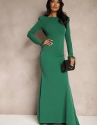 messaya Rochie verde închis cu croială cambrată cu mâneci lungi și spate decupat decorată cu pene Emaliene