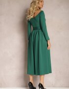 messaya Rochie Verde Midi cu croială evazată cu curea în talie și decolteu în V Vividia