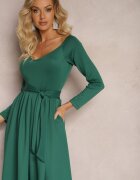 messaya Rochie Verde Midi cu croială evazată cu curea în talie și decolteu în V Vividia