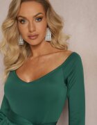 messaya Rochie Verde Midi cu croială evazată cu curea în talie și decolteu în V Vividia