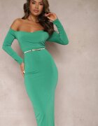 messaya Rochie Verde Petrecută Midi Stil Spaniol cu Croi Mulat Vervena