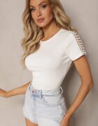 metrofive Biały T-shirt z Bawełny Ozdobiony Ażurową Koronką Sarille