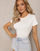 metrofive Biały T-shirt z Bawełny Ozdobiony Ażurową Koronką Sarille