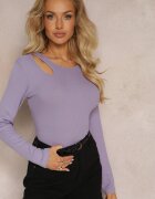 metrofive Bluză Mov Reiată din Viscoză cu Decupaj Decorativ la Decolteu Masette