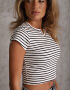 metrofive Crop top din bumbac din tricot cu dungi decorat cu decupaj Ionilla Alb