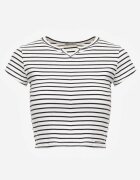 metrofive Crop top din bumbac din tricot cu dungi decorat cu decupaj Ionilla Alb