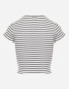 metrofive Crop top din bumbac din tricot cu dungi decorat cu decupaj Ionilla Alb