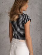 metrofive Crop top din bumbac din tricot cu dungi decorat cu decupaj Ionilla Bleumarin