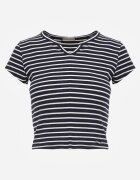 metrofive Crop top din bumbac din tricot cu dungi decorat cu decupaj Ionilla Bleumarin