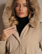 metro five Jachetă Lungă Bej Stil Parka cu Blană Edelais